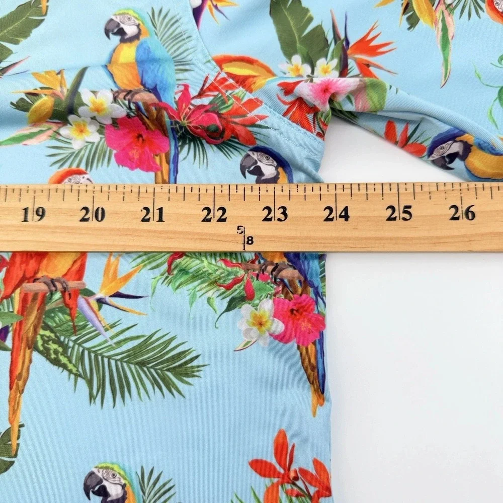 Waggle Polo Shirt Mens XL Blue Parrots Floral Print Stretch Performance Golf - Picture 6 of 9